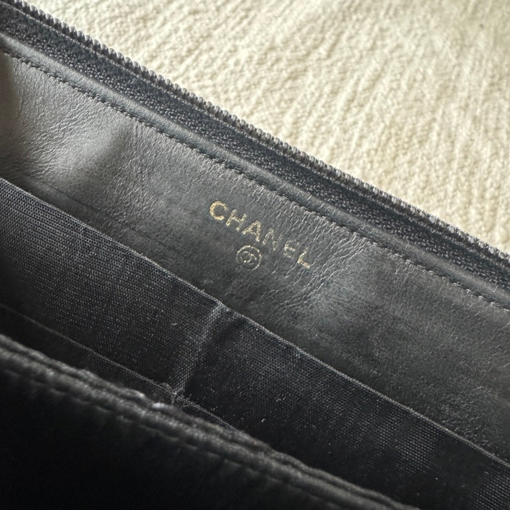 Vintage CHANEL Black Caviar Leather Zip Around Wallet‎ Coin Card Holder Pouch - Picture 4 of 8
